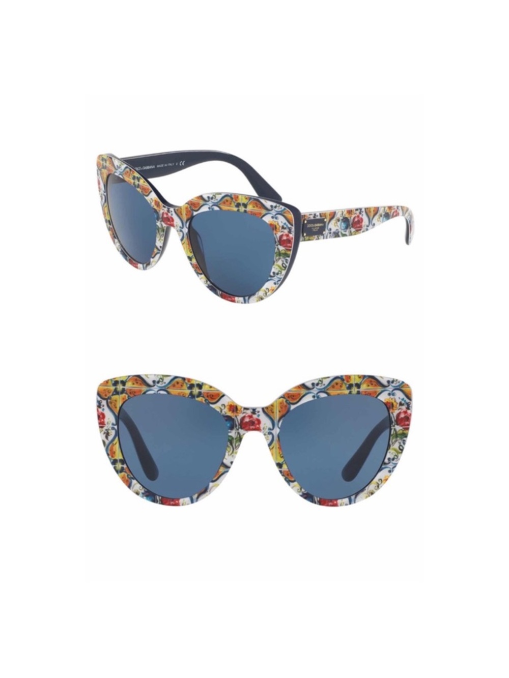Dolce & Gabbana Multicolor Floral Cat-Eye Sunglasses with Blue Lenses